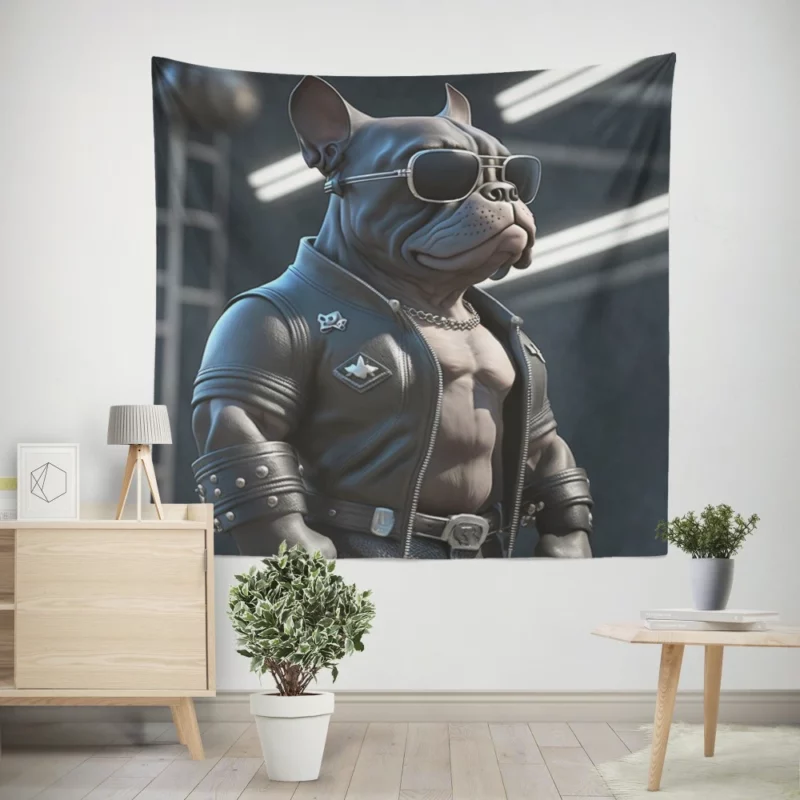 Leather Jacket Bulldog Sculpture Wall Tapestry