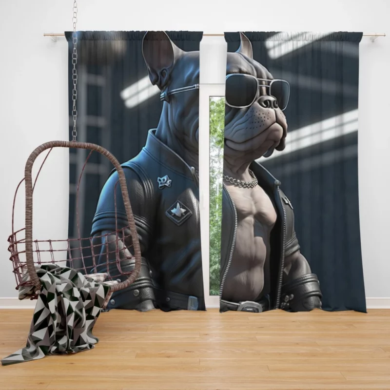 Leather Jacket Bulldog Sculpture Window Curtain