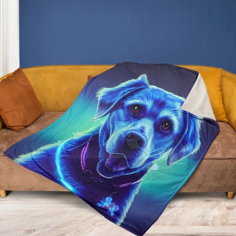 Little Blue Watercolor Dog Portrait Fleece Blanket 1