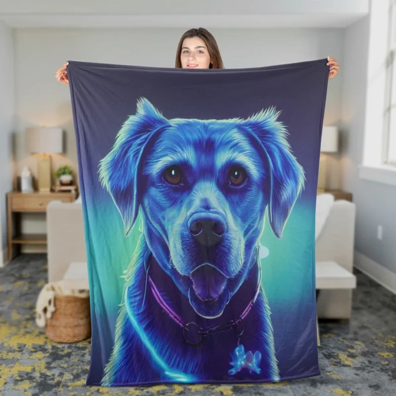 Little Blue Watercolor Dog Portrait Fleece Blanket 2