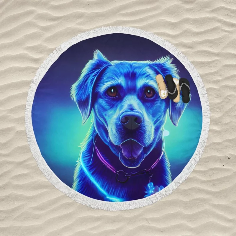 Little Blue Watercolor Dog Portrait Round Beach Towel