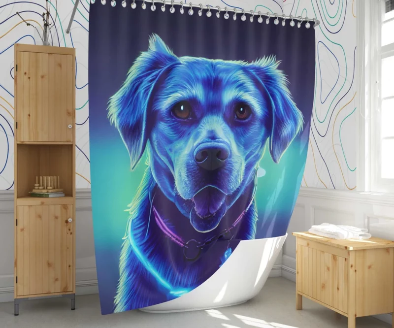 Little Blue Watercolor Dog Portrait Shower Curtain 1