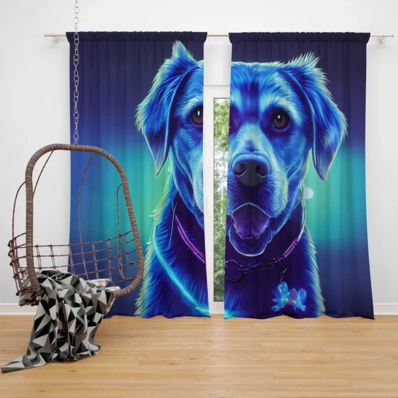 Little Blue Watercolor Dog Portrait Window Curtain