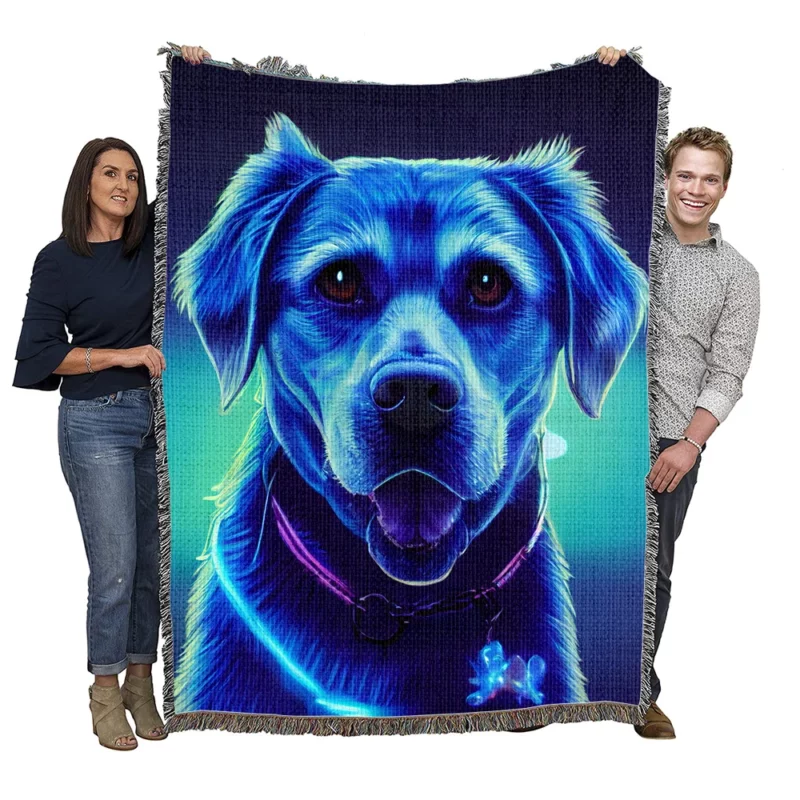 Little Blue Watercolor Dog Portrait Woven Blanket