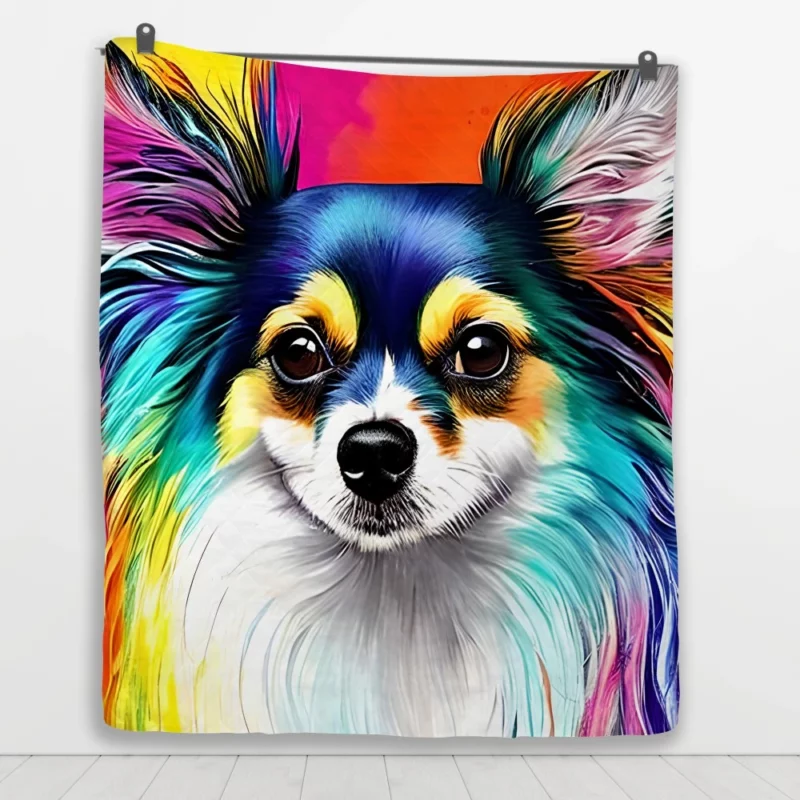 Long-Haired Chihuahua Portrait Quilt Blanket 1