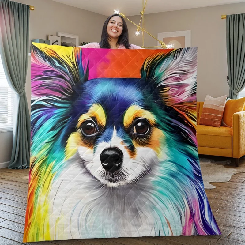 Long-Haired Chihuahua Portrait Quilt Blanket