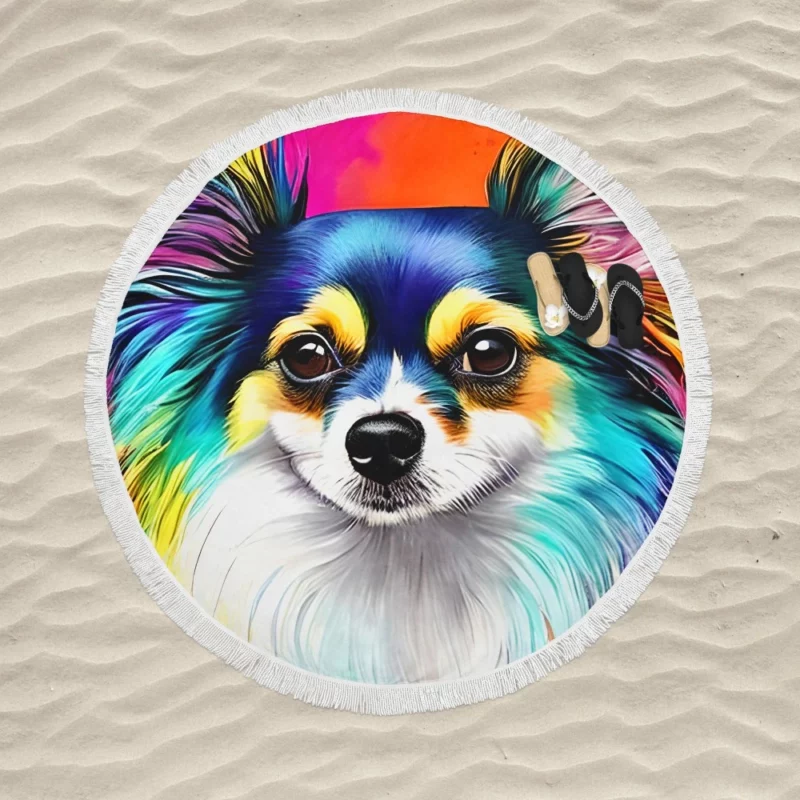 Long-Haired Chihuahua Portrait Round Beach Towel