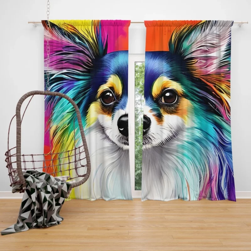 Long-Haired Chihuahua Portrait Window Curtain