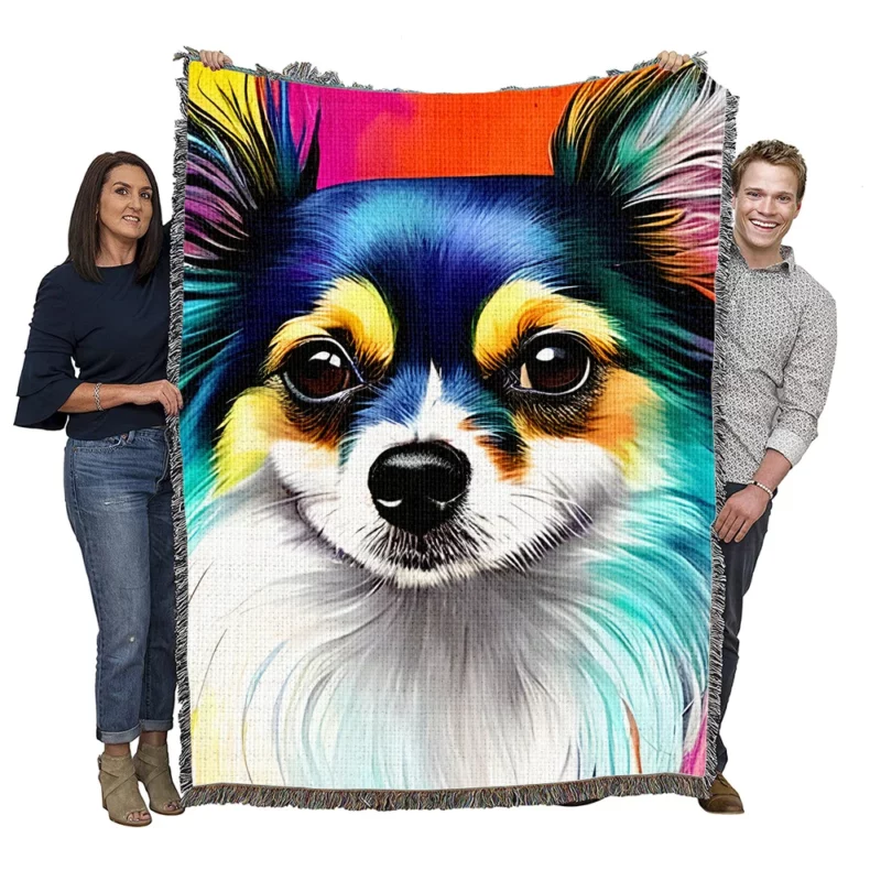 Long Haired Chihuahua Portrait Woven Blanket