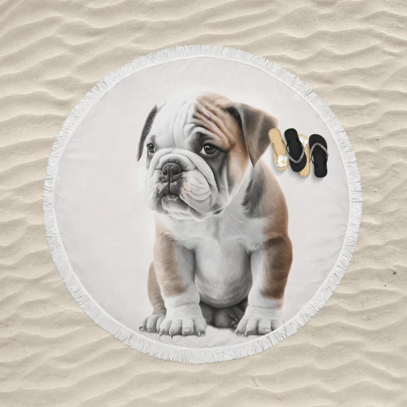 Lovely Bulldog Breed Round Beach Towel