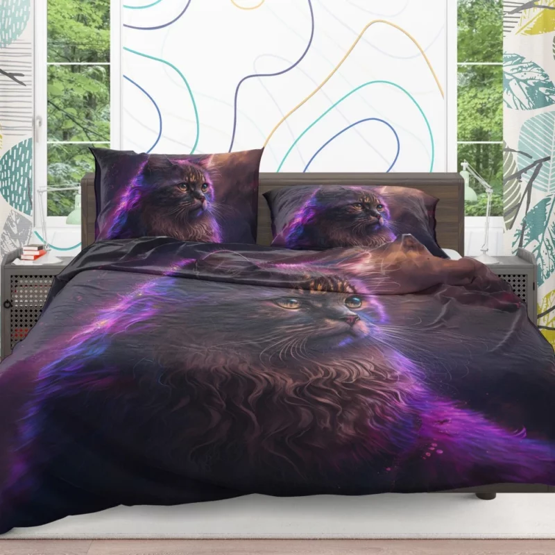 Majestic Purple Pink Cat Bedding Set