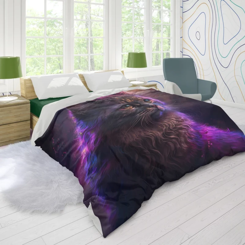 Majestic Purple Pink Cat Duvet Cover