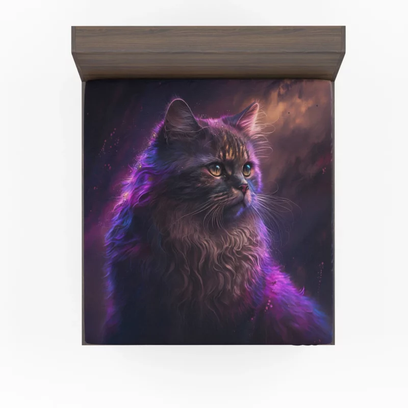 Majestic Purple Pink Cat Fitted Sheet