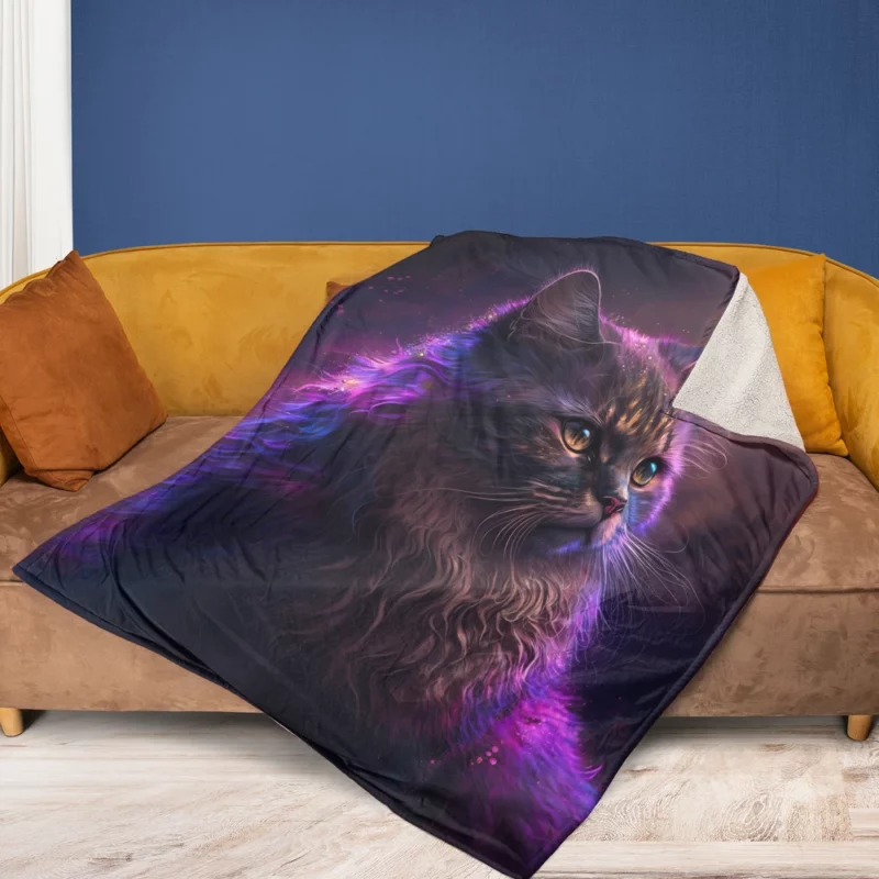 Majestic Purple Pink Cat Fleece Blanket 1