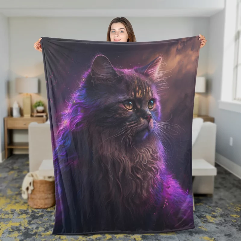 Majestic Purple Pink Cat Fleece Blanket 2