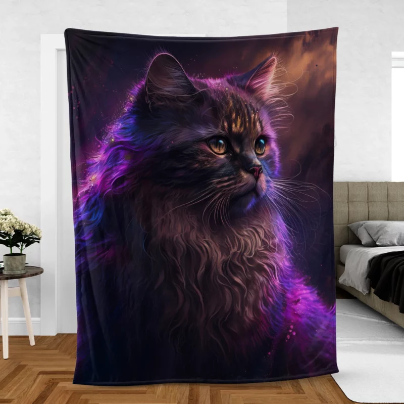 Majestic Purple Pink Cat Fleece Blanket