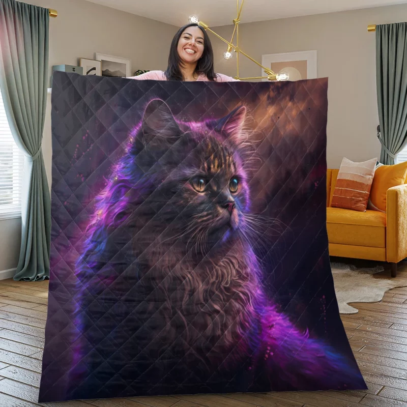 Majestic Purple Pink Cat Quilt Blanket