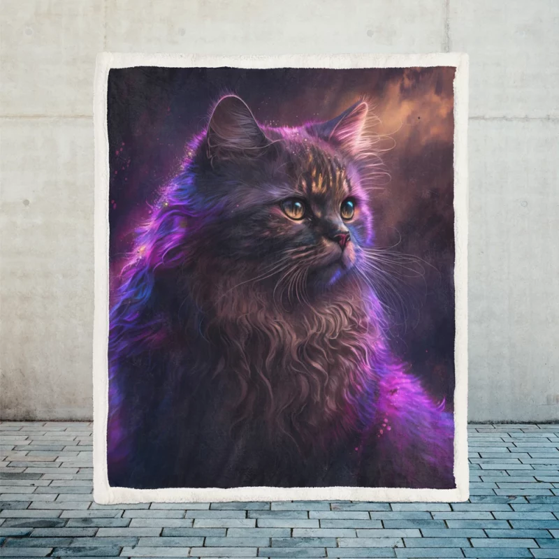 Majestic Purple Pink Cat Sherpa Fleece Blanket