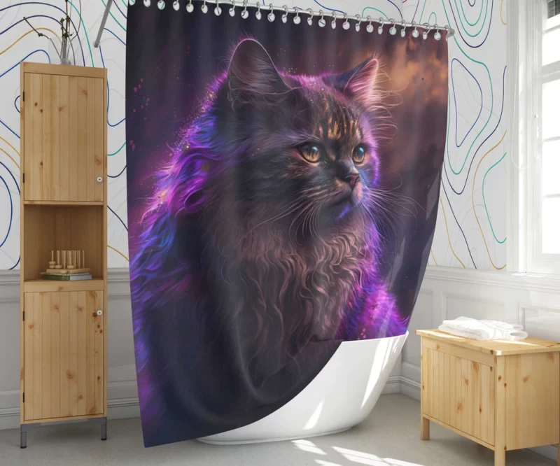 Majestic Purple Pink Cat Shower Curtain 1