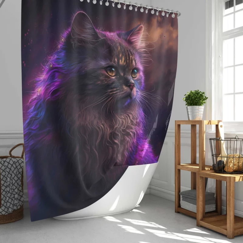 Majestic Purple Pink Cat Shower Curtain