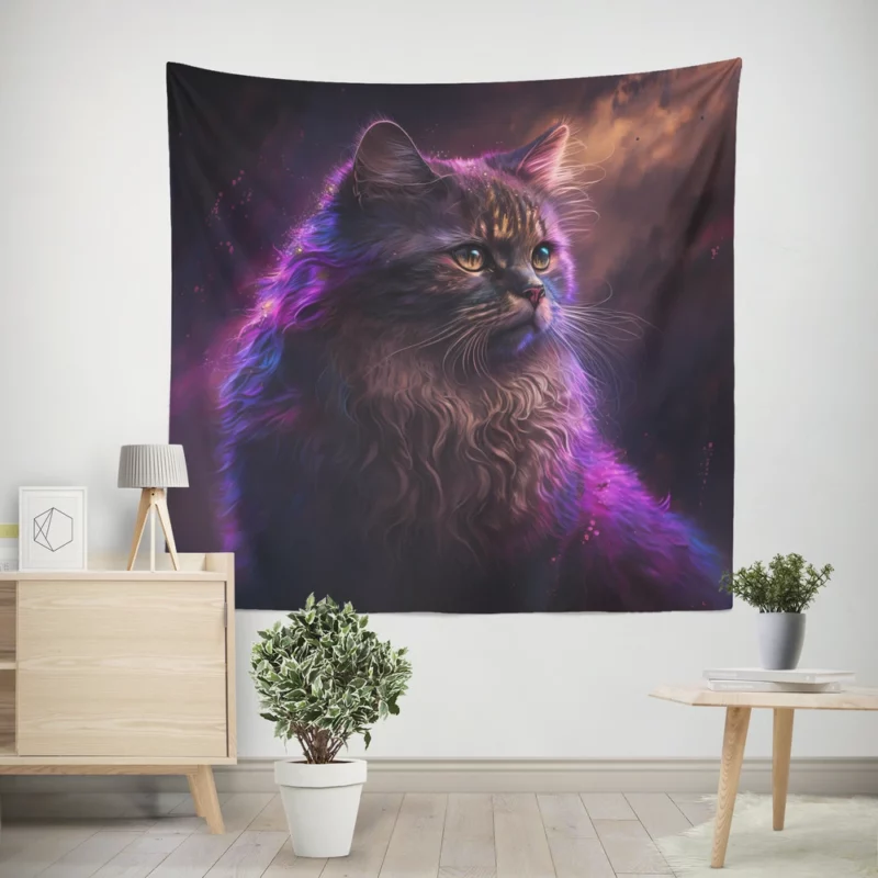 Majestic Purple Pink Cat Wall Tapestry