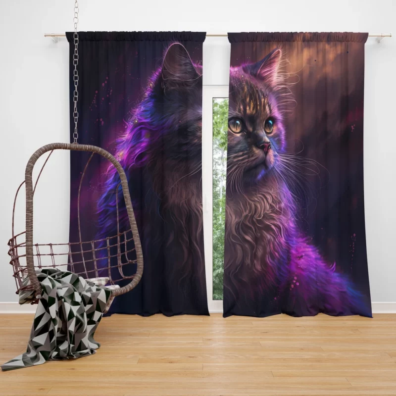 Majestic Purple Pink Cat Window Curtain