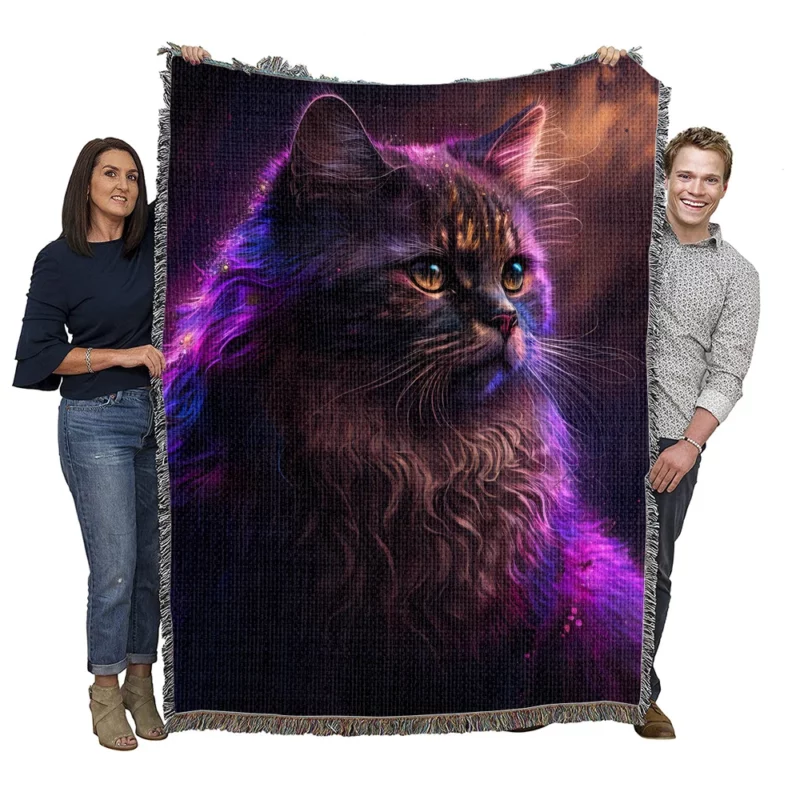 Majestic Purple Pink Cat Woven Blanket