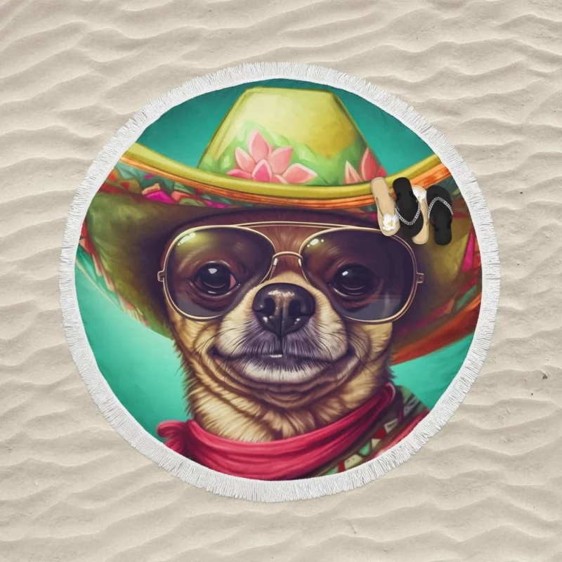 Mexican Sombrero Dog Round Beach Towel