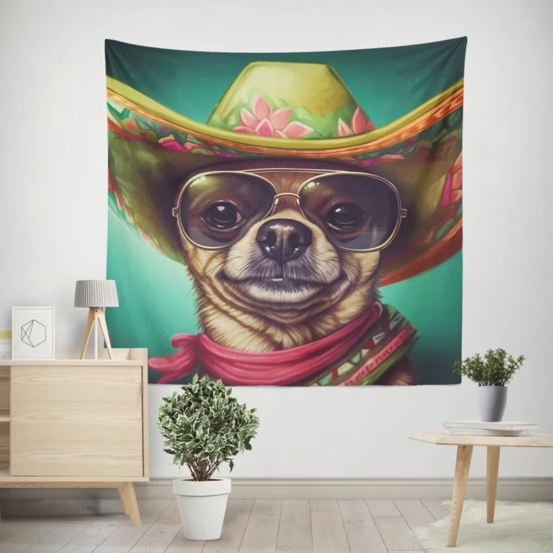 Mexican Sombrero Dog Wall Tapestry