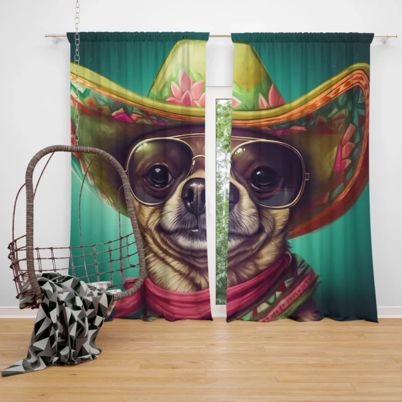 Mexican Sombrero Dog Window Curtain