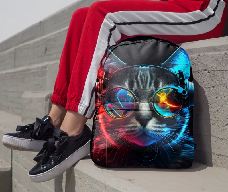 Modern Disco Cat in Black Neon Backpack 1