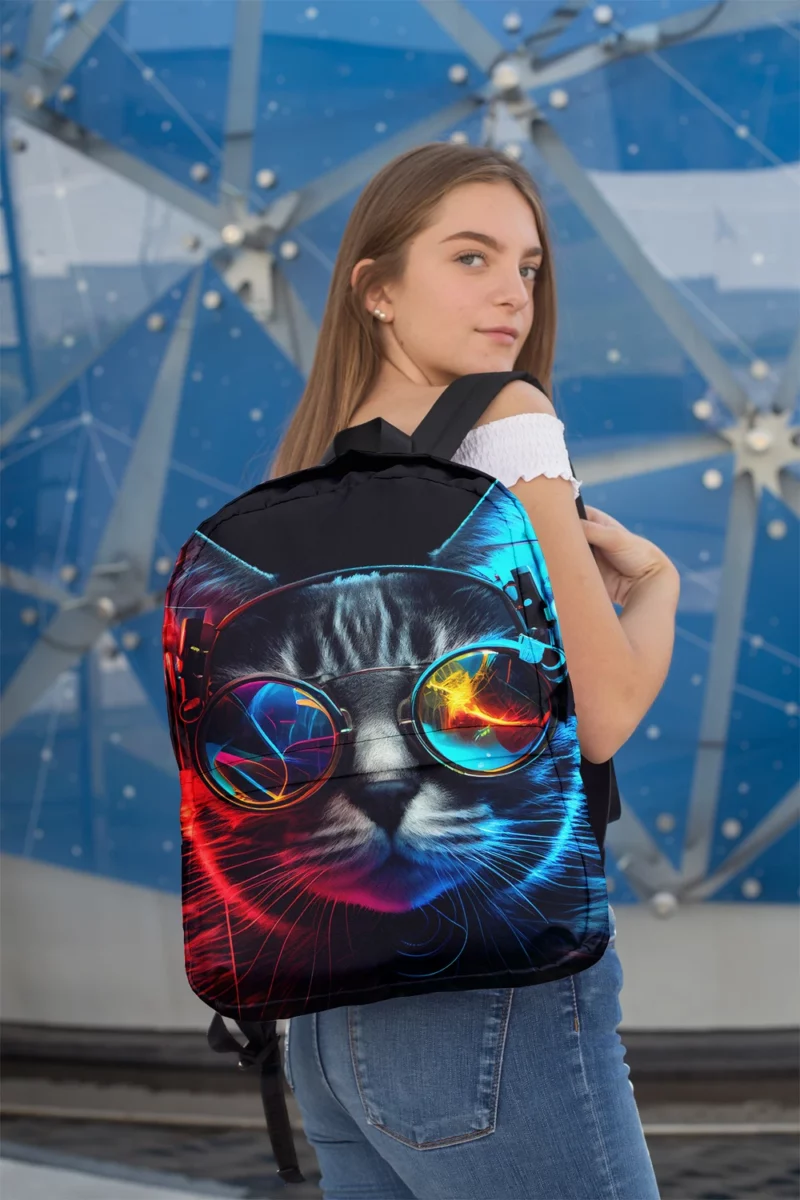 Modern Disco Cat in Black Neon Backpack 2