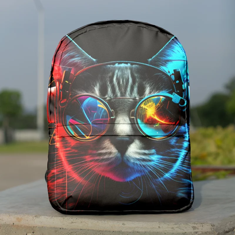 Modern Disco Cat in Black Neon Backpack