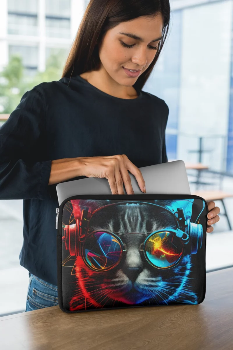 Modern Disco Cat in Black Neon Laptop Sleeve 1