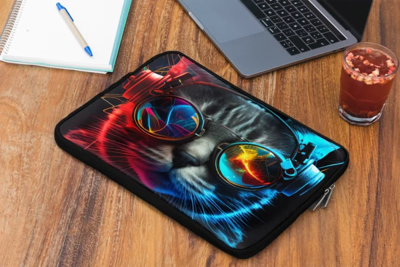 Modern Disco Cat in Black Neon Laptop Sleeve 2