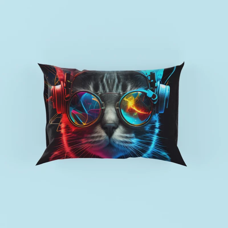 Modern Disco Cat in Black Neon Pillow Cases