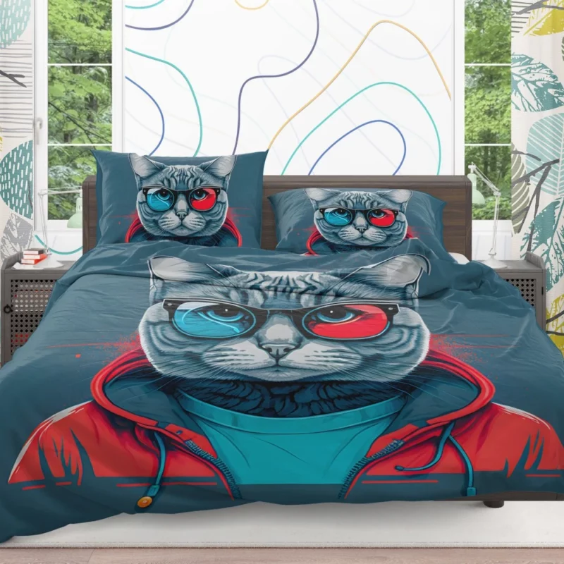 Modern Pop Art Cat Print Bedding Set