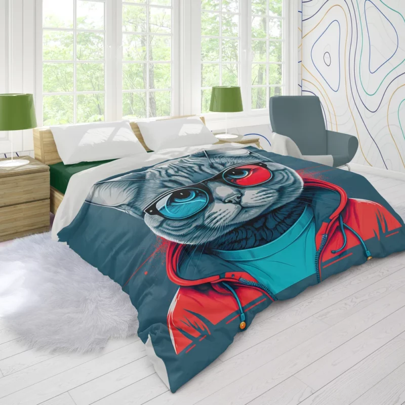 Modern Pop Art Cat Print Duvet Cover