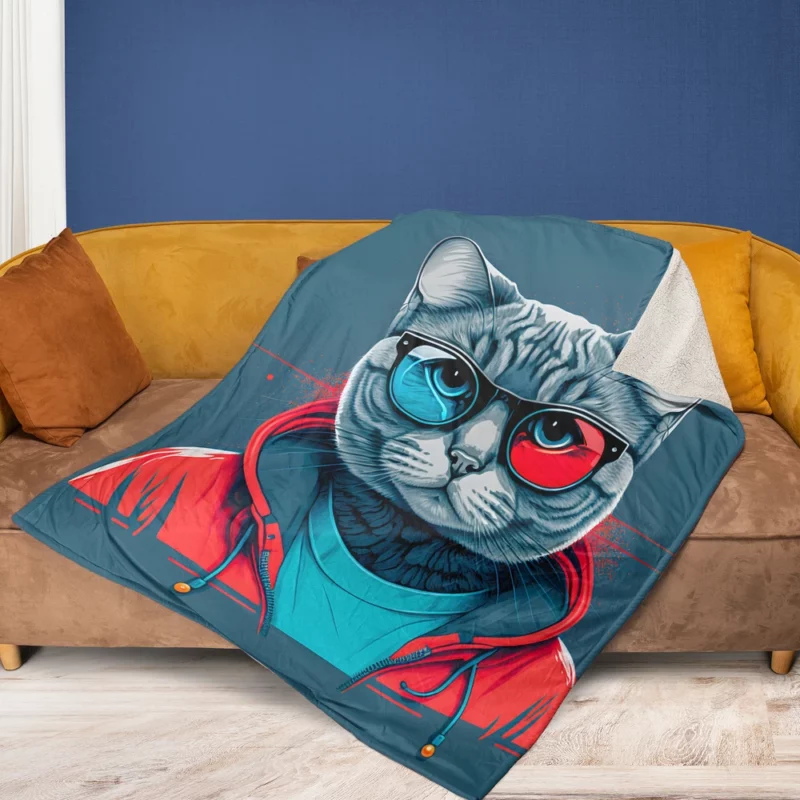 Modern Pop Art Cat Print Fleece Blanket 1