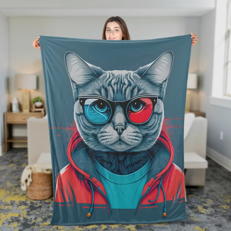 Modern Pop Art Cat Print Fleece Blanket 2