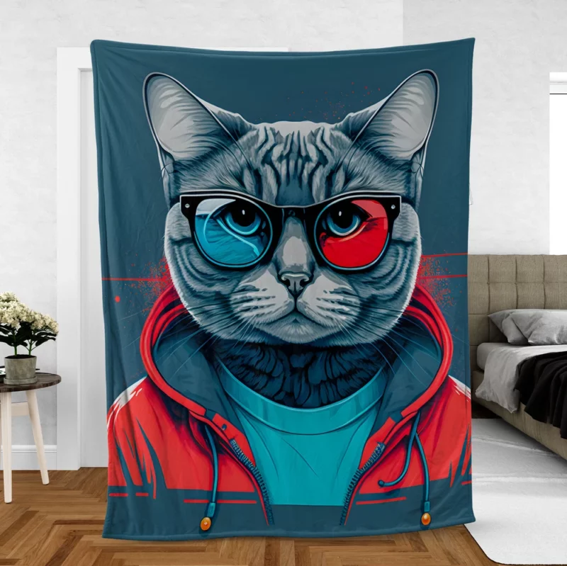 Modern Pop Art Cat Print Fleece Blanket