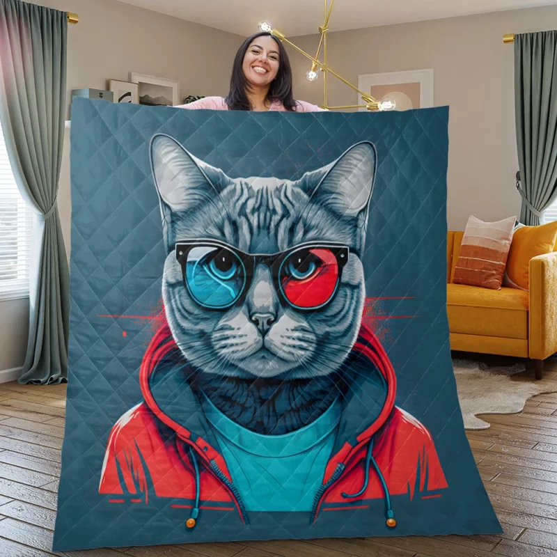 Modern Pop Art Cat Print Quilt Blanket