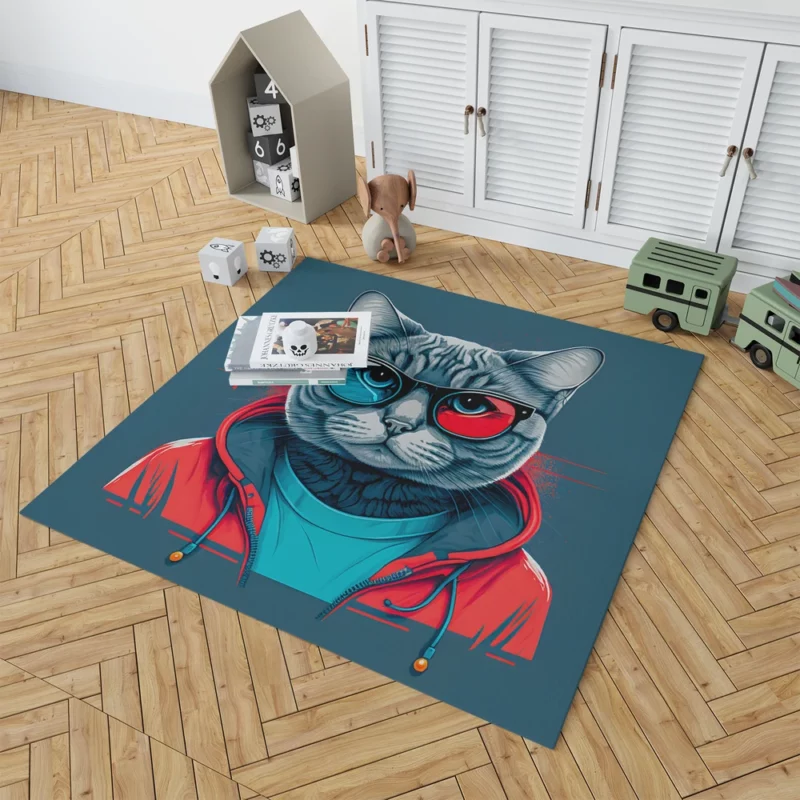 Modern Pop Art Cat Print Rug 1