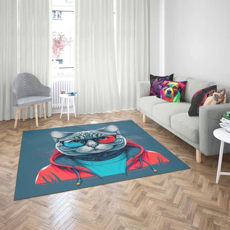 Modern Pop Art Cat Print Rug 2