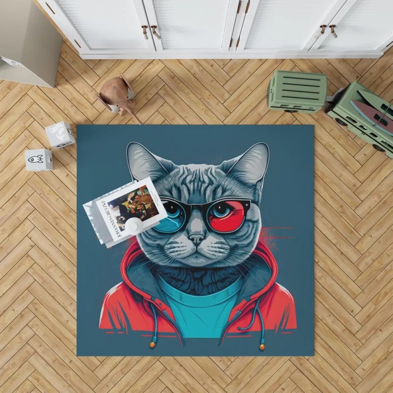 Modern Pop Art Cat Print Rug