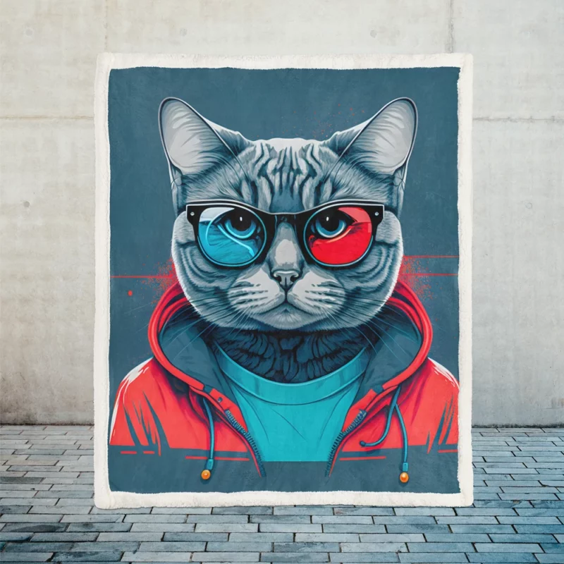 Modern Pop Art Cat Print Sherpa Fleece Blanket