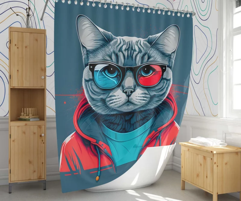 Modern Pop Art Cat Print Shower Curtain 1