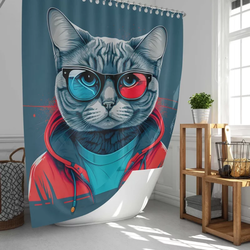 Modern Pop Art Cat Print Shower Curtain