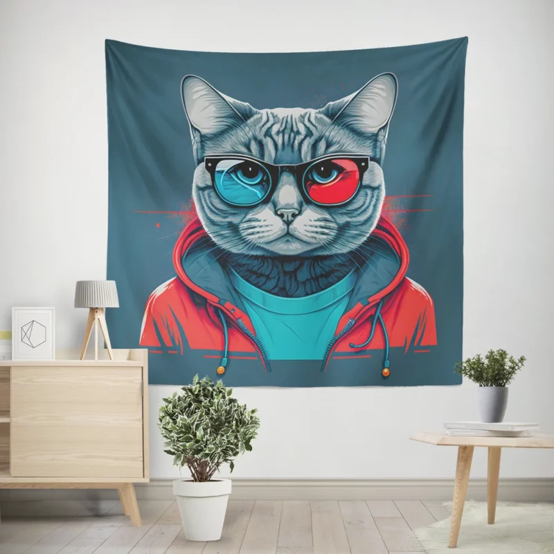 Modern Pop Art Cat Print Wall Tapestry