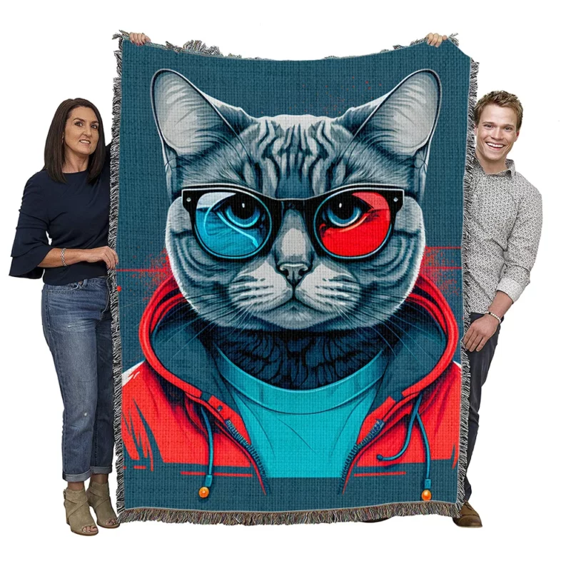 Modern Pop Art Cat Print Woven Blanket